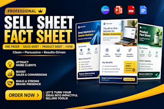 design sell sheet, fact sheet, one pager, sales sheet, product sell sheet, flyer