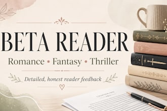 beta read your romance, fantasy or thriller manuscript