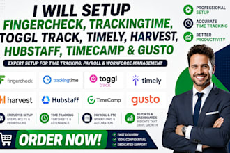 setup fingercheck trackingtime toggltrack timely harvest hubstaff timecamp gusto