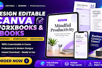 design editable canva workbook, worksheet canva ebook workbook brochure redesign