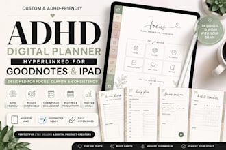 design custom adhd hyperlinked digital planner for etsy, ipad and goodnotes