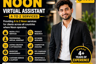 be your noon virtual assistant for product listing, noon ads, noon VA for store