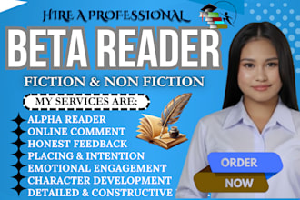 do beta reader, fantasy beta reader, lector reader, and provide honest feedback