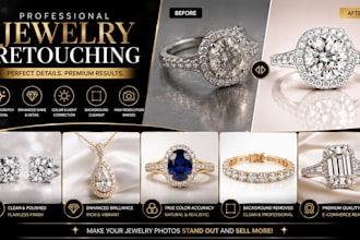 do jewelry retouching, photo editing, cleanup, background removal and color edit