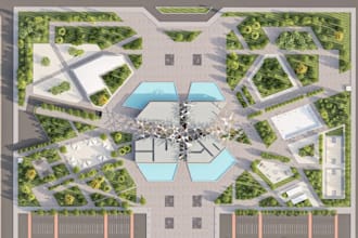draw and render 2d,3d site plan,landscape design,master plan