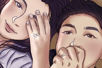 draw lovely cute couple art for you