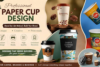 design paper cups and coffee cups mugs and product packaging