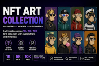 create unique nft art collection with custom traits, 1k, 5k, 10k nfts