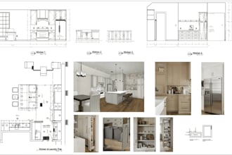 design custom kitchen cabinet with 3d render, shop drawing and cnc programming