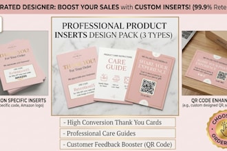 design professional product insert, amazon thank you card