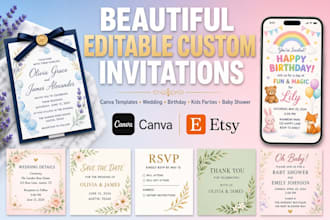 editable canva birthday wedding invitation card kids digital template etsy mocku