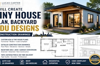 create tiny house plan backyard adu designs  construction drawings newyork