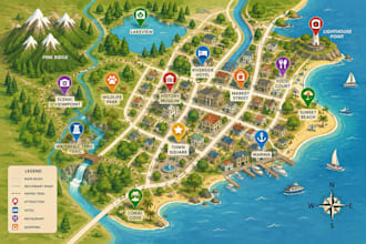 design custom illustrated tourist map, travel map and destination map