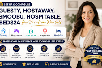 set up german guesty, hostaway, smoobu, hospitable, beds24 for rentals vacation