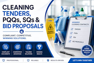 prepare cleaning tenders, pqqs, sqs and bid proposal