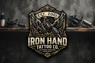 design a bold tattoo machine logo for your brand