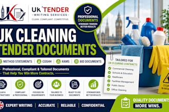 write UK cleaning tender method statements, coshh, rams and bid document