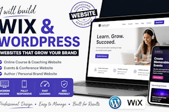 setup wix online course coaching website, events website, wordpress uthor site