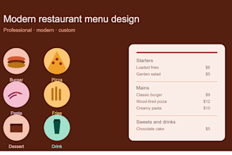 design a modern menu for your restaurant or food business