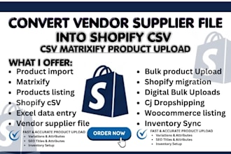 convert vendor supplier file into shopify csv matrixify product upload