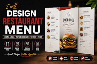 design restaurant menu, digital menu, trifold brochure tv menu design,menu flyer
