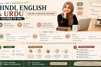 teach hindi, english and urdu online