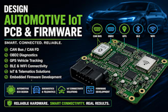 design automotive iot pcb, can bus, obd2, ble, wifi, gps and firmware
