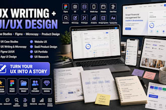 write UX case studies, UX copy, design UI UX screens in figma, website microcopy