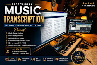 do music transcription of any song or instruments into midi or sheet music