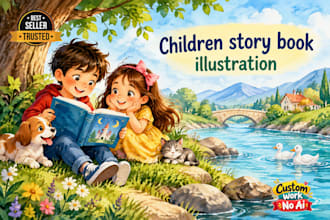 illustrate children story book illustration, children book illustration for KDP