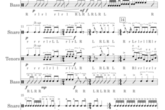 compose a marching percussion drumline etude, cadence, warmup