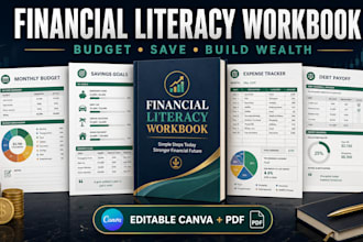 design financial literacy workbook, budgeting planner and personal finance ebook