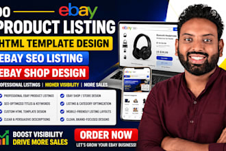do ebay product listing  html template design  ebay SEO listing ebay shop design