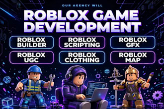 develop custom roblox game in roblox studio, lua scripting and builder