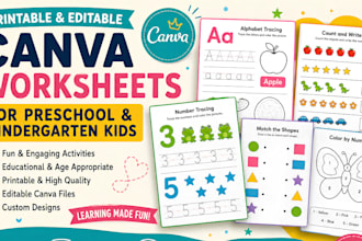 design printable and editable canva worksheets for preschool, kindergarten kids