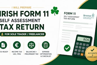 prepare irish form 11 self assessment tax return for sole trader freelancer