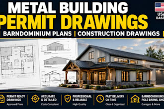 provide metal building permit drawings, barndominium plans, construction drawing