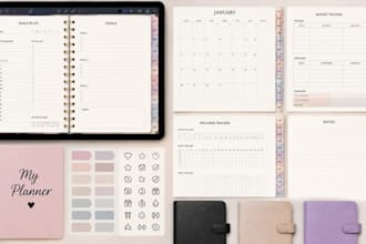 design hyperlinked planner, etsy digital product digital journal goodnotes