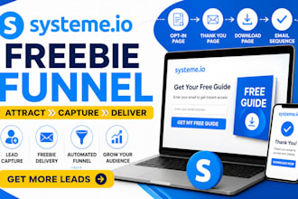 set up systeme io freebie funnel landing page with email automation