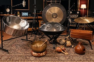 record singing bowl, steel pan, handpan,hang drum,gong, cymbals,shakers and more