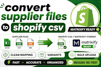 convert supplier or vendor files to shopify CSV and matrixify format