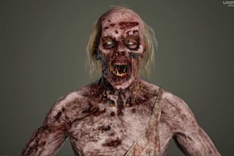 optimized zombie model in unreal,high end texture,aaa game ready, humanoid rig3d