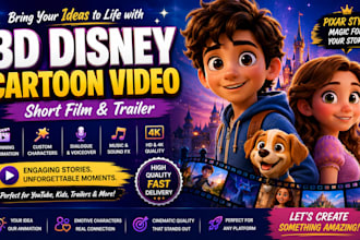 create ai disney video art , 3d disney short film 3d cartoon trailer pixar style