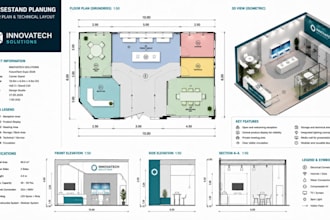 create a professional messestand floor plan and technical cad layout