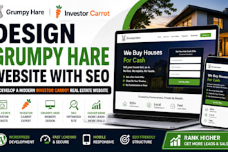 design grumpy hare web with SEO and develop a modern investor carrot real estate