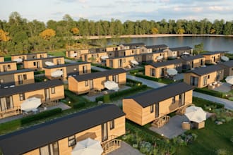 design 3d tiny home,community housing,cabin,resort aerial rendering,wooden house
