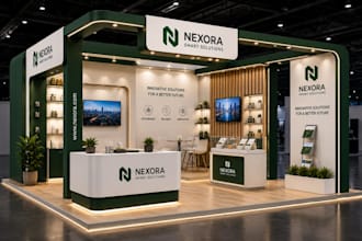 design a modular messestand, exhibition kiosk or display system in 3d