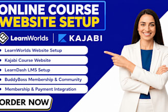 setup learnworlds website, kajabi, learndash online course and membership site