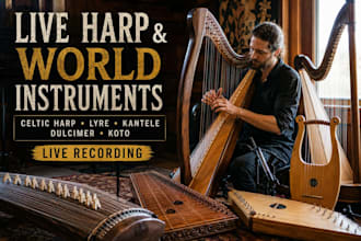 record live concert harp, celtic harp, lever harp, lyre, kantele, dulcimer, koto