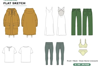create professional fashion technical flat sketches